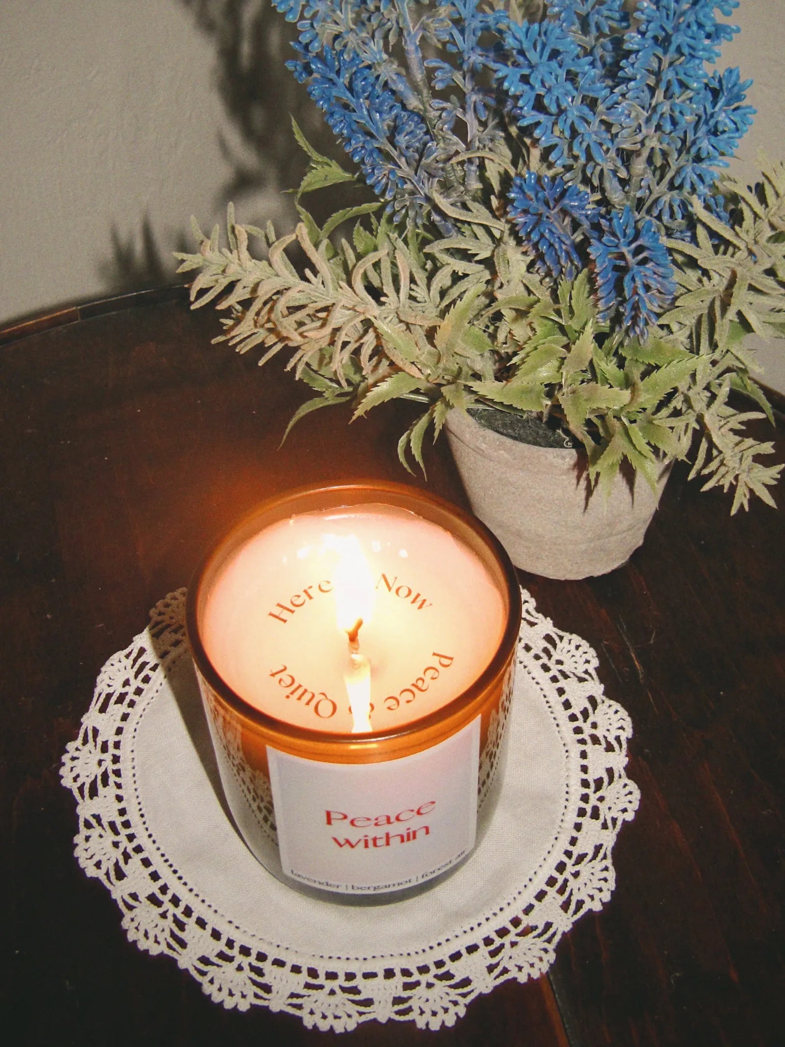 peace within candle, most relaxing candle, most calming candle, zen candle, best lavender candle, bergamot candle, unique gift idea, luxury candle, luxury non-toxic candle, coconut soy wax candle, meditation candle, peace and quiet 