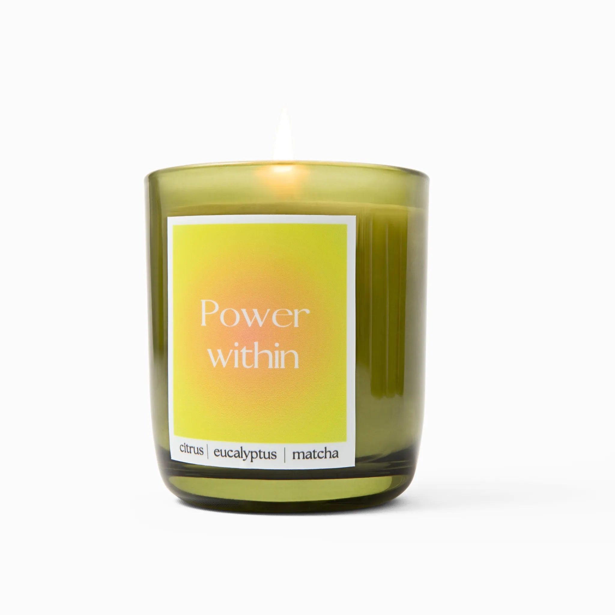 power within candle, matcha candle, citrus candle, eucalyptus candle, cute gift idea, luxury candle, luxury non-toxic candle, coconut soy wax candle, hidden message candle, world of within