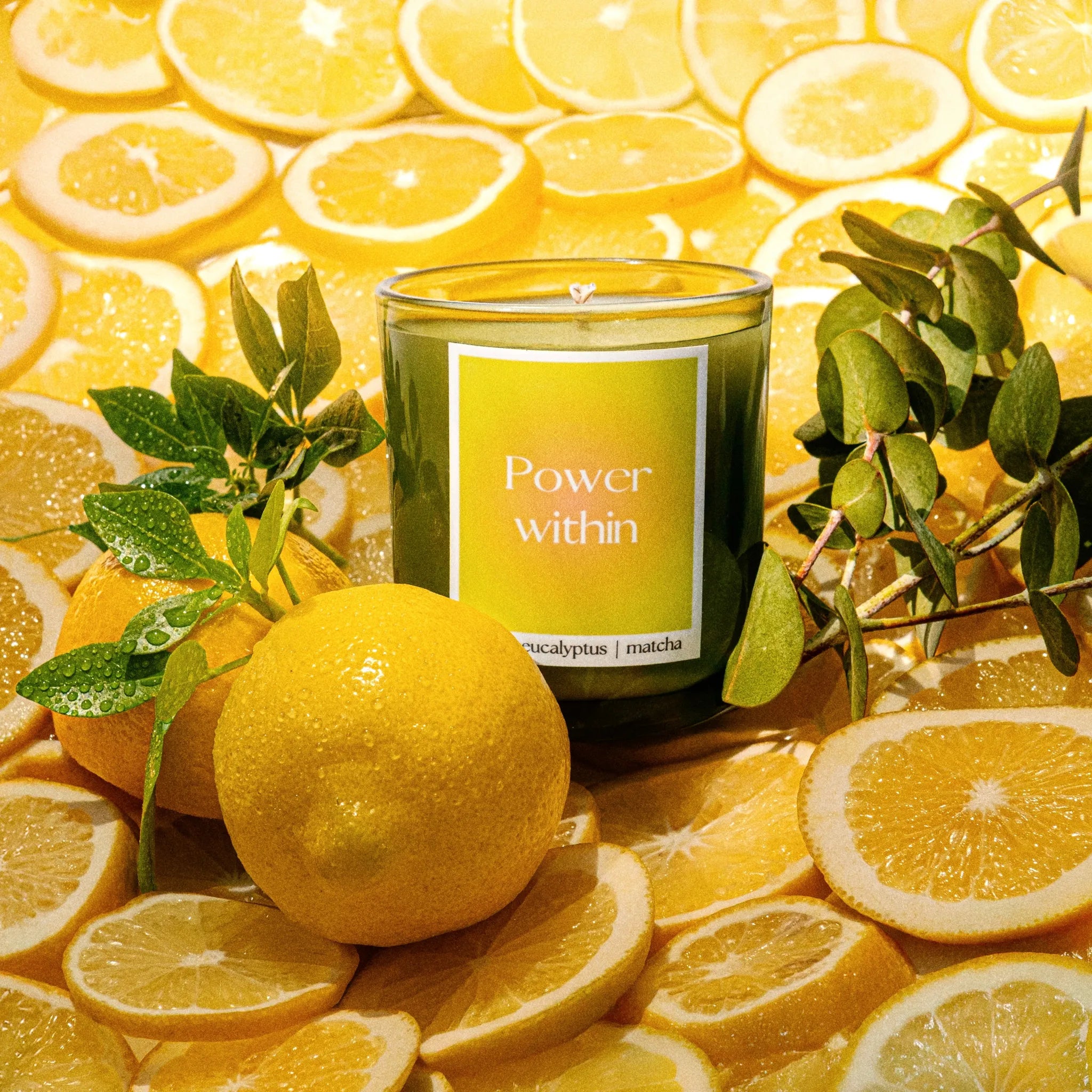 power within candle, matcha candle, citrus candle, eucalyptus candle, cute gift idea, luxury candle, luxury non-toxic candle, coconut soy wax candle, hidden message candle, world of within