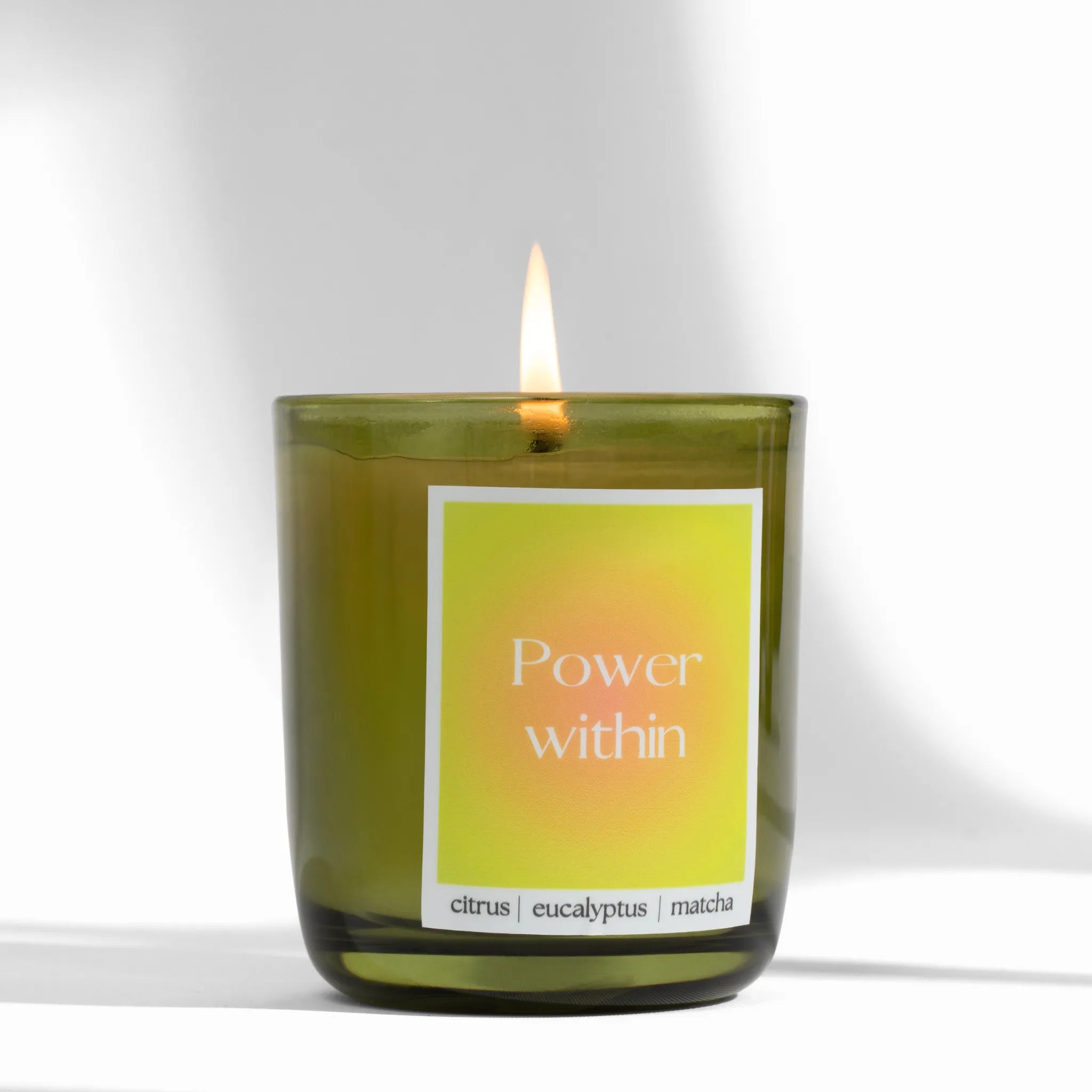 power within candle, matcha candle, citrus candle, eucalyptus candle, cute gift idea, luxury candle, luxury non-toxic candle, coconut soy wax candle, hidden message candle, world of within